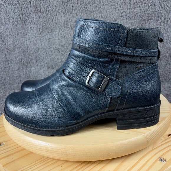 Earth Origins Boots Randi Roland Womens Size 10 Blue Leather Ankle Moto Booties - Picture 1 of 9